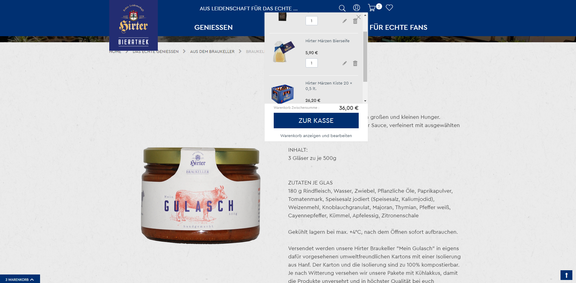Hirter Online Shopping Bierathek Warenkorb