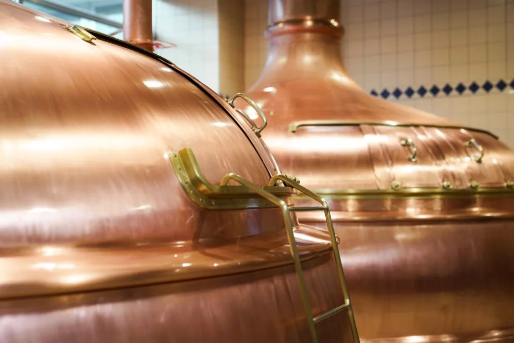 Der kupferne Maischbottich der Privatbrauerei Hirt.
